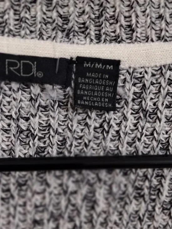 RDI Marled Knit Open Cardigan Size M Gray Elbow Patch Cozy Layering Sweater - Picture 5 of 13